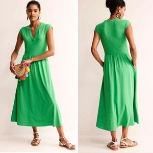 BODEN CHLOE NOTCH MIDI DRESS CAP SLEEVES KELLY GREEN PLUS SIZE 2X